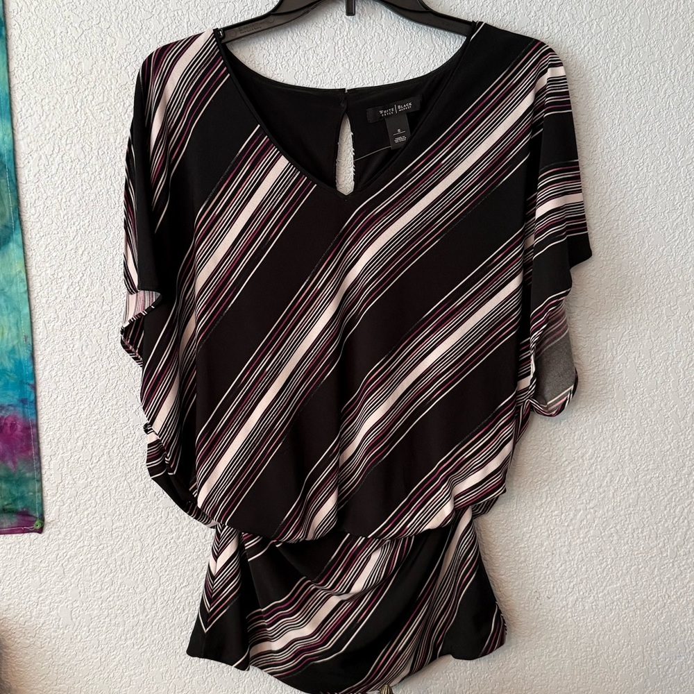White House Black Market Black Diagonal Stripe Blouse